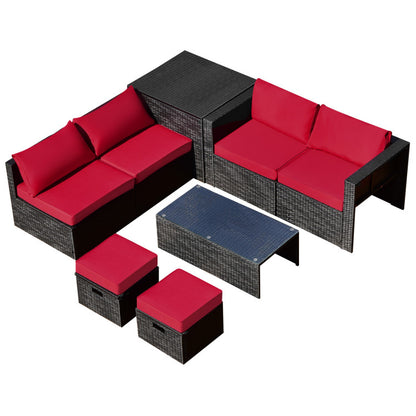 8-Piece Patio Furniture Set with Storage Box and Waterproof Cover