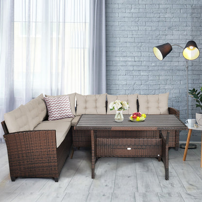 3 Piece Hand-Woven Rattan Outdoor Sofa Set with Dining Table