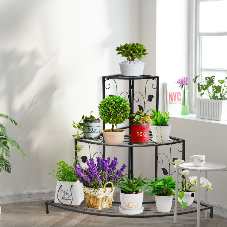 3-Tier Floral Corner Metal Plant Pot Rack