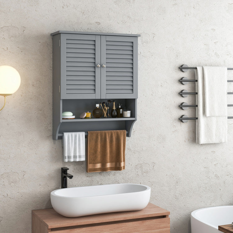 2-Door Bathroom Wall-Mounted Medicine Cabinet with Towel Bar