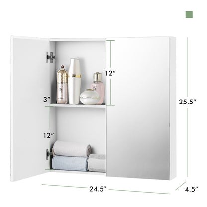 2-Tier Wall-Mounted Storage Cabinet with Double Mirror Doors