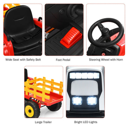 12V Ride-on Tractor with 3-Gear-Shift Ground Loader for Kids 3+ Years Old