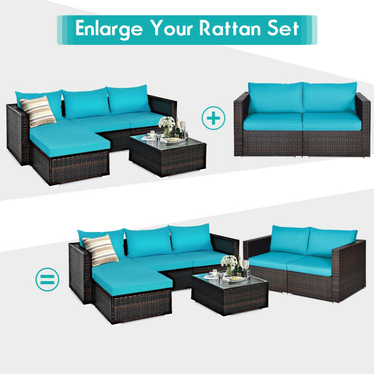 2 Piece Patio Rattan Sectional Conversation Sofa Set