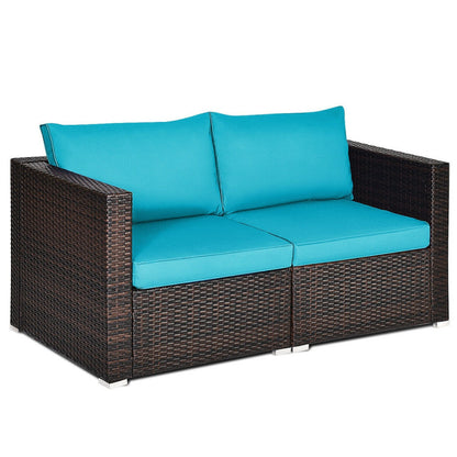 2 Piece Patio Rattan Sectional Conversation Sofa Set