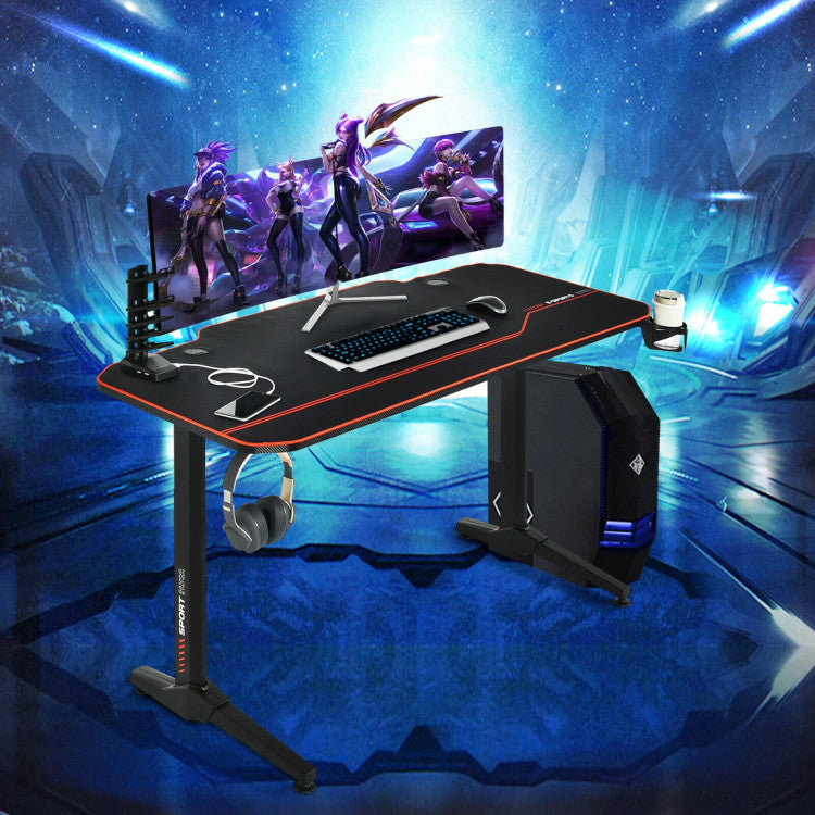55-Inch Gaming Desk with Free Mouse Pad and Carbon Fiber Surface