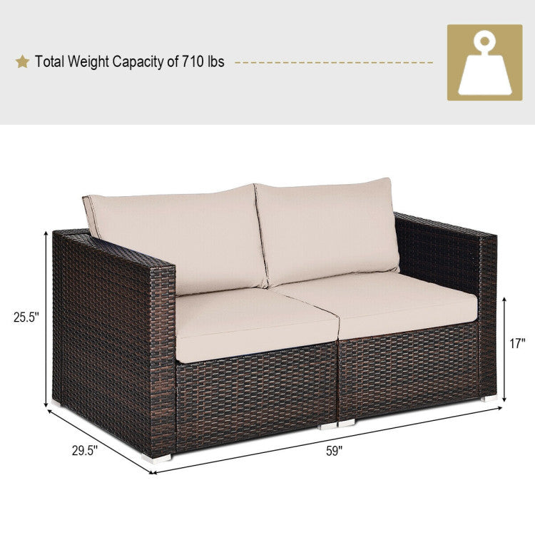 2 Piece Patio Rattan Sectional Conversation Sofa Set