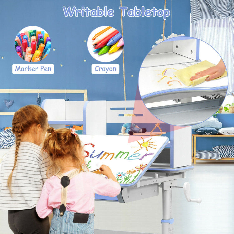 Kids Multifunctional Writing Desk with Tilt Desktop and Book Shelf