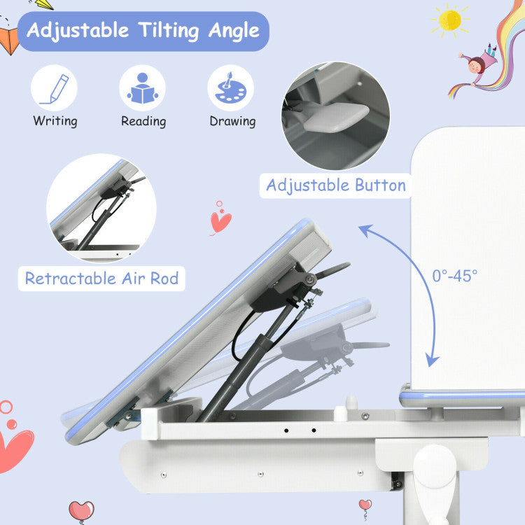 Kids Multifunctional Writing Desk with Tilt Desktop and Book Shelf