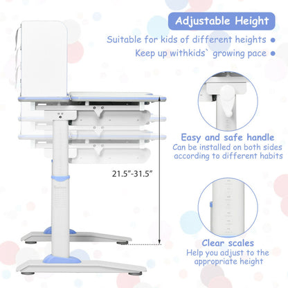 Kids Multifunctional Writing Desk with Tilt Desktop and Book Shelf