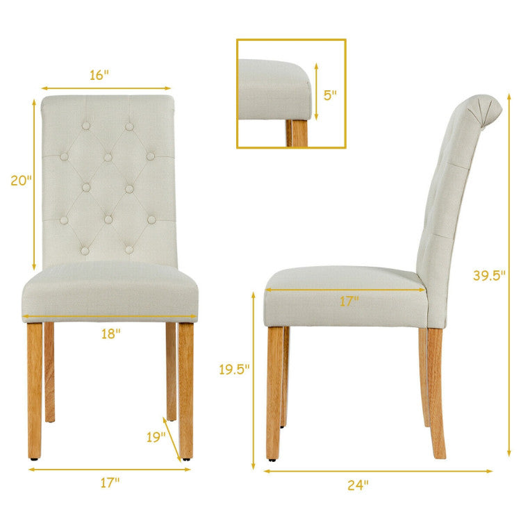 2 Piece Tufted Dining Chair Set with Adjustable Anti-Slip Foot Pads