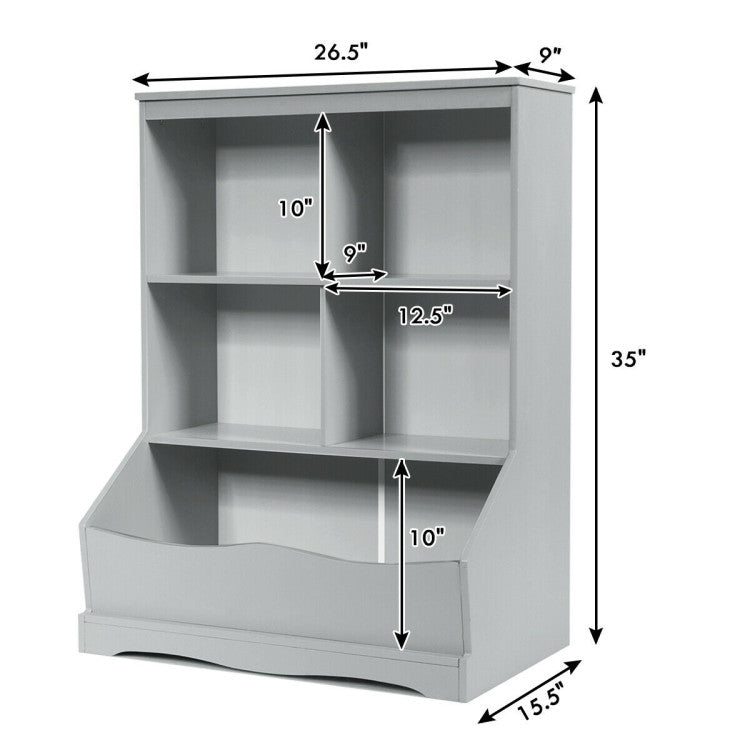 3-Tier Kids Multi-Functional Bookcase with 5 Open Storage Compartments