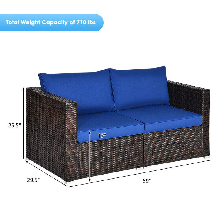 2 Piece Patio Rattan Sectional Conversation Sofa Set