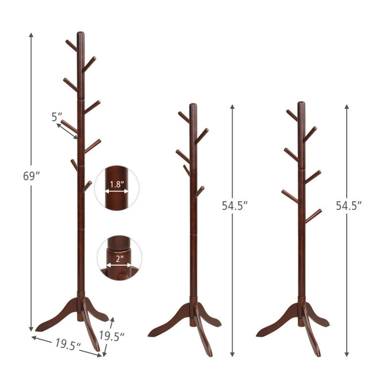 Adjustable Wooden Tree Coat Rack with 8 Hooks