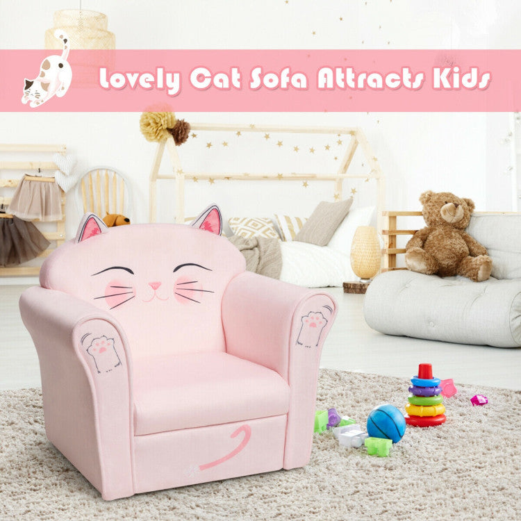 Kids Upholstered Cat Armrest Couch Sofa with Linen Fabric