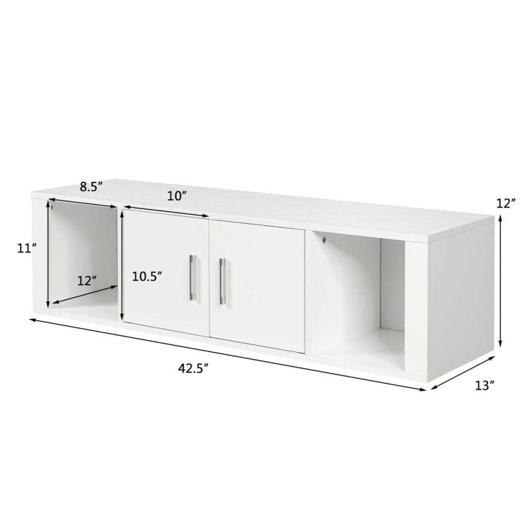 Wall Mounted Floating 2 Door Desk Hutch Storage Shelves