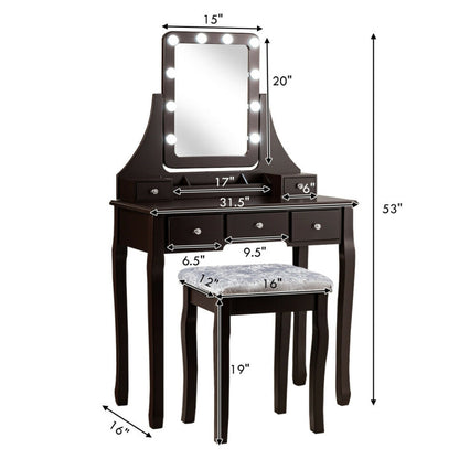 Vanity Dressing Table Set with 10 Dimmable Bulbs and Cushioned Stool