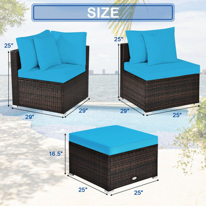 4 Piece Patio Rattan Furniture Set with Removable Cushions and Pillows