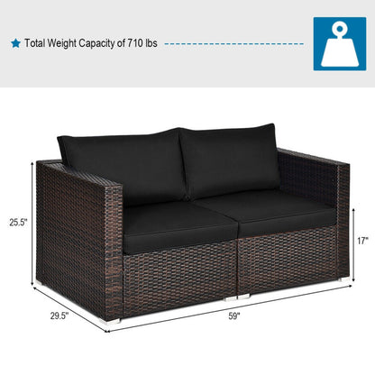 2 Piece Patio Rattan Sectional Conversation Sofa Set