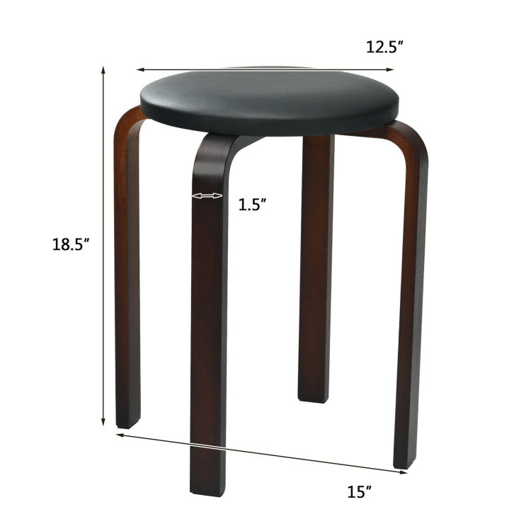 4-Pack Bentwood Stack Stools with PU Leather Round Top