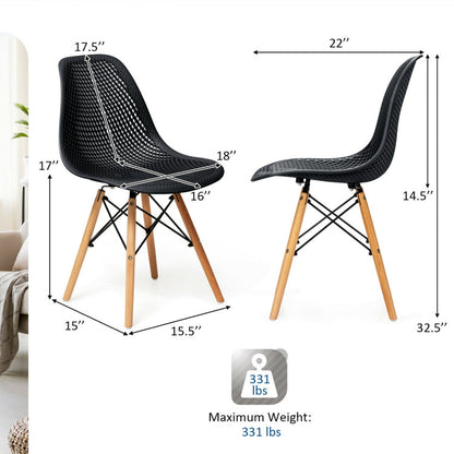 4 Pieces Modern Plastic Hollow Chair Set with Wood Leg