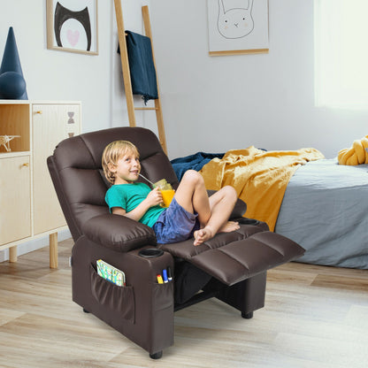 Kids PU Leather/Velvet Fabric Kids Recliner Chair with Cup Holders