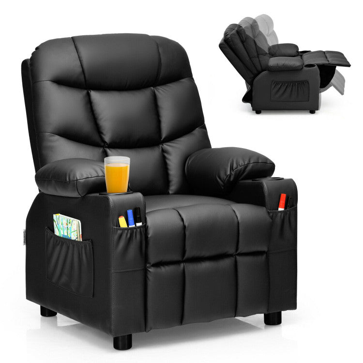 Kids PU Leather/Velvet Fabric Kids Recliner Chair with Cup Holders