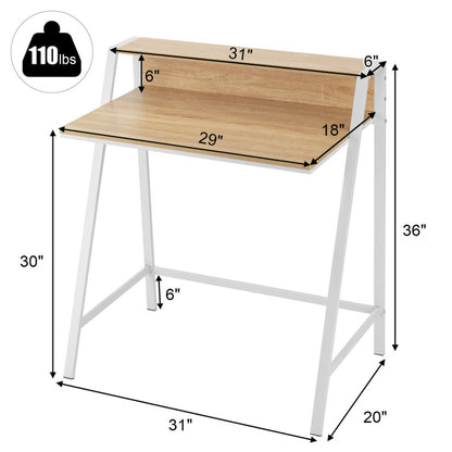 2 Tier Small Computer Desk with Sturdy Frame for Small Place