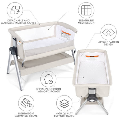 Portable Baby Bedside Sleeper with Adjustable Heights and Angle