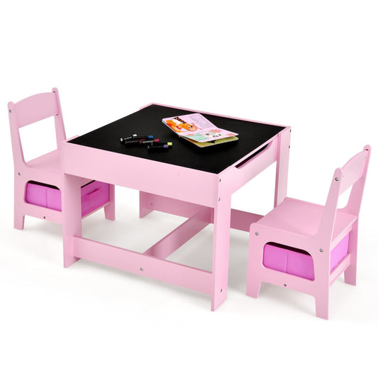 2-In-1 Desktop Kids Table Chairs Set With Storage Boxes