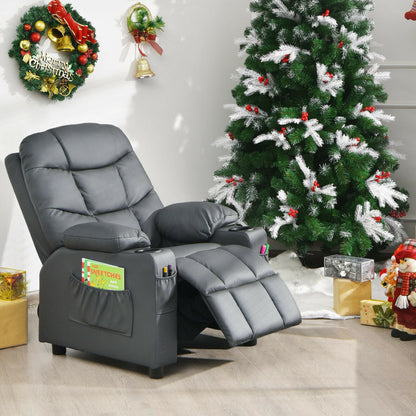 Kids PU Leather/Velvet Fabric Kids Recliner Chair with Cup Holders