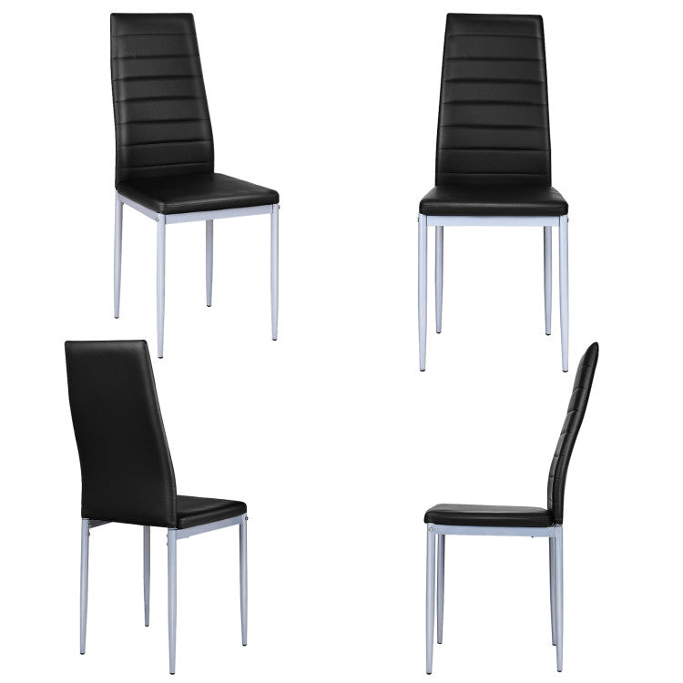 4 Pieces PVC Elegant Design Leather Dining Chairs with Solid Metal Legs