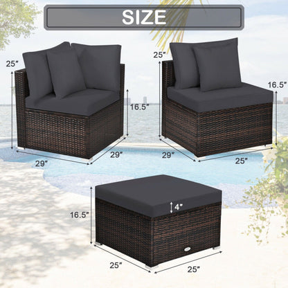 4 Piece Patio Rattan Furniture Set with Removable Cushions and Pillows