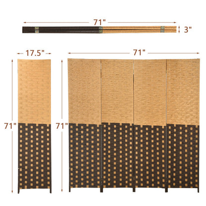 4-Panel Portable Folding Hand-Woven Wall Divider