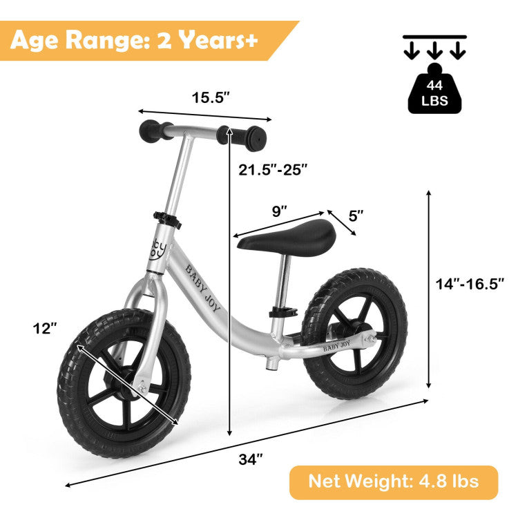 Aluminum Adjustable No-Pedal Balance Bike for Kids