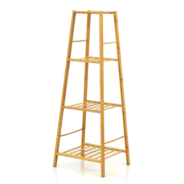 4-Potted Bamboo Tall Plant Holder Stand
