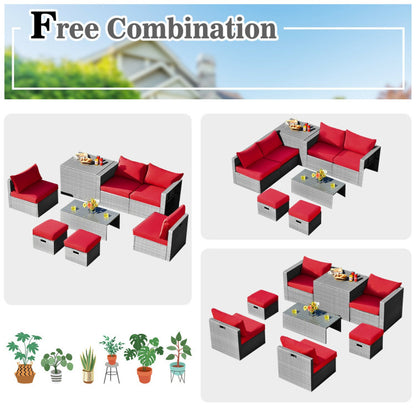 8-Piece Patio Cushioned Rattan Furniture Set with Storage and Waterproof Cover