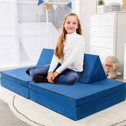 4 Piece Convertible Kids Couch Set with 2 Folding Mats