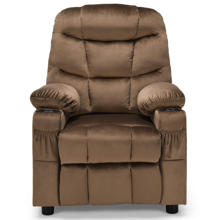 Kids PU Leather/Velvet Fabric Kids Recliner Chair with Cup Holders