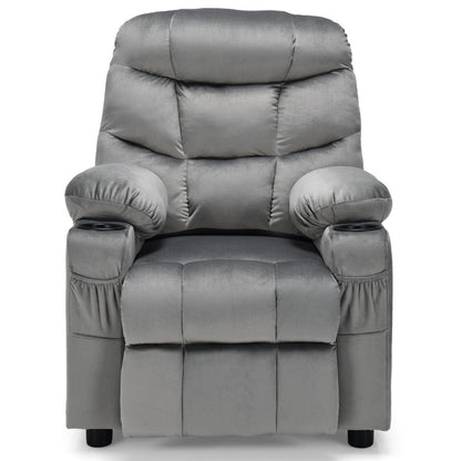 Kids PU Leather/Velvet Fabric Kids Recliner Chair with Cup Holders