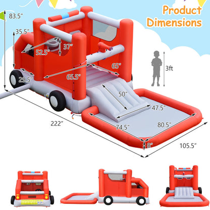 Fire Truck Themed Inflatable Kids Bounce House with 480W Blower