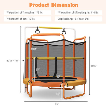 5 Feet Kids 3-in-1 Game Trampoline with Enclosure Net Spring Pad