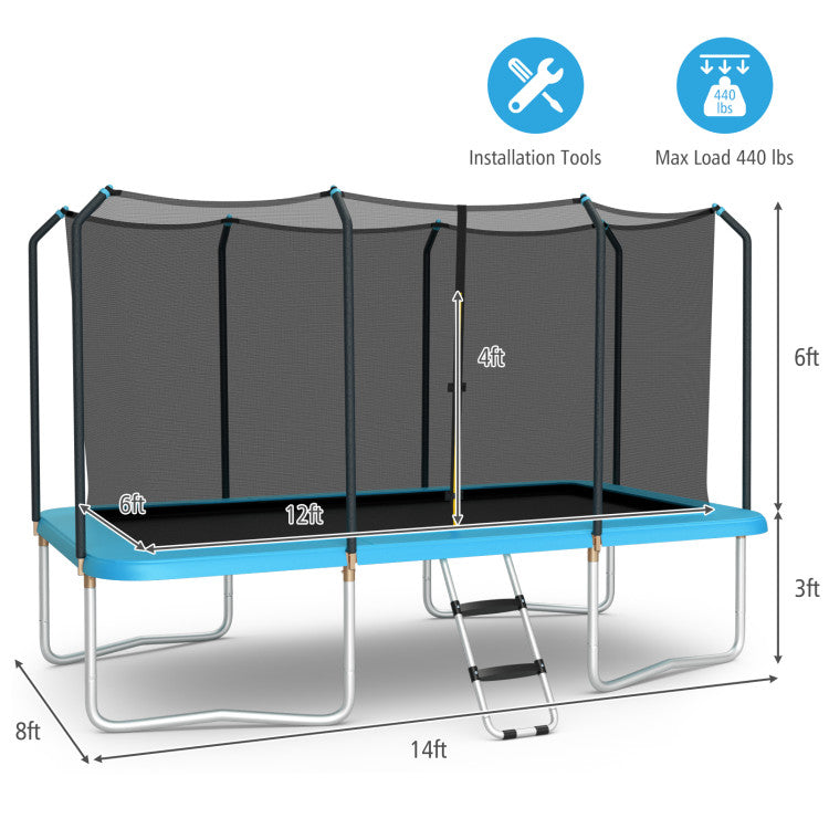 8 x 14' Rectangular Recreational Trampoline with Safety Enclosure Net and Ladder