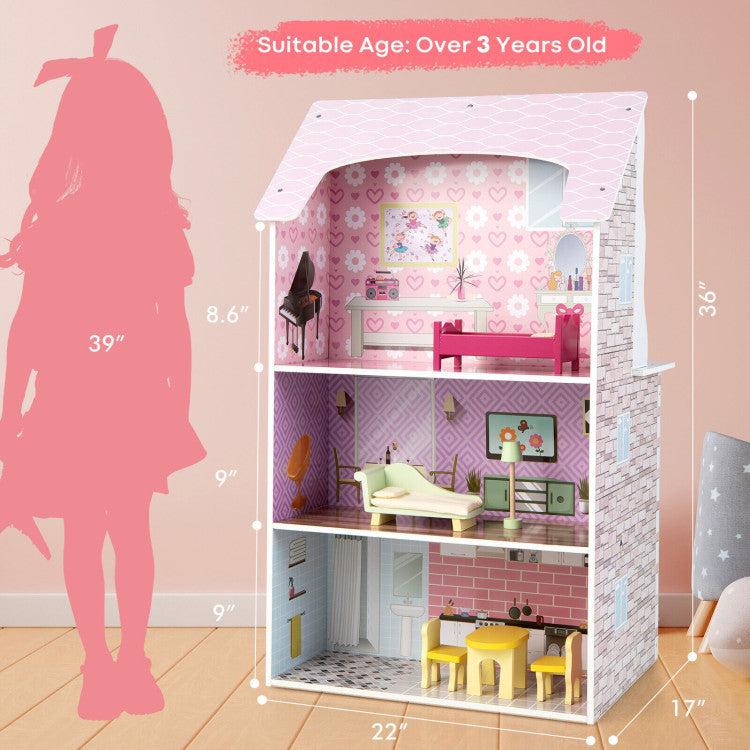 2-In-1 Kids Kitchen Playset and Dollhouse with Accessories