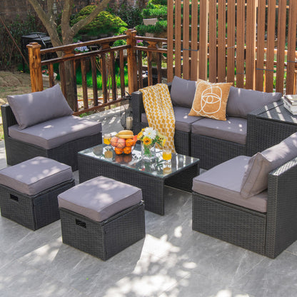 8-Piece Patio Furniture Set with Storage Box and Waterproof Cover