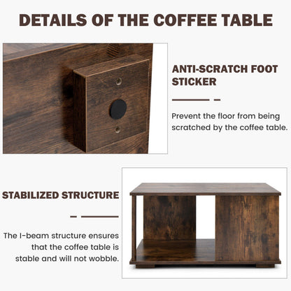 2-Tier Square Coffee Table with Storage and Non-Slip Foot Pads