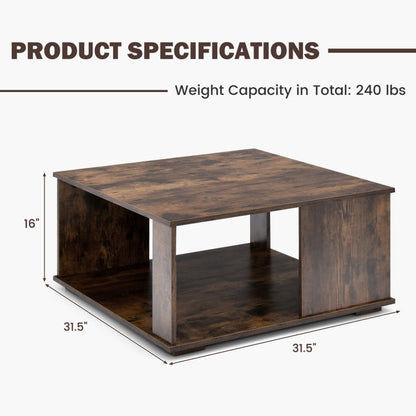 2-Tier Square Coffee Table with Storage and Non-Slip Foot Pads