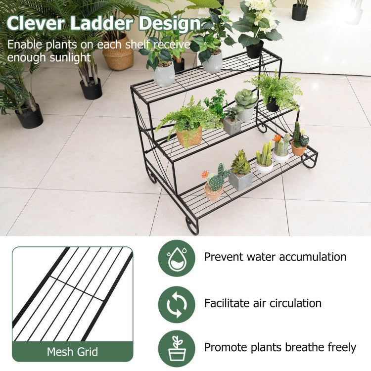 3-Tier Mental Plant Stand with Grid Shelf