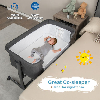 3-in-1 Foldable Baby Bedside Sleeper  with Mattress and 5 Adjustable Heights