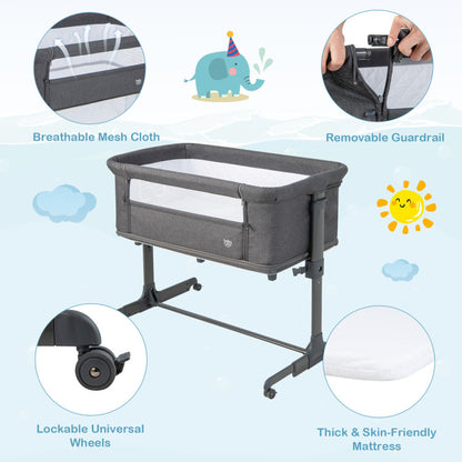 3-in-1 Foldable Baby Bedside Sleeper  with Mattress and 5 Adjustable Heights