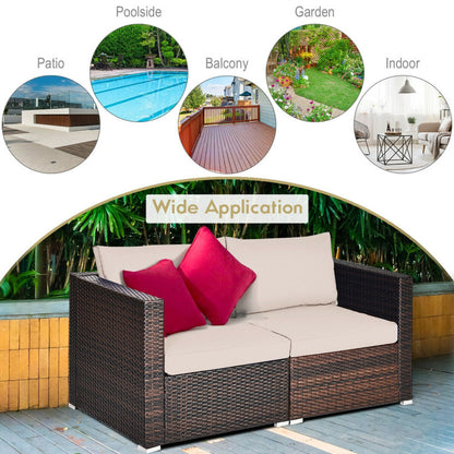 2 Piece Patio Rattan Sectional Conversation Sofa Set